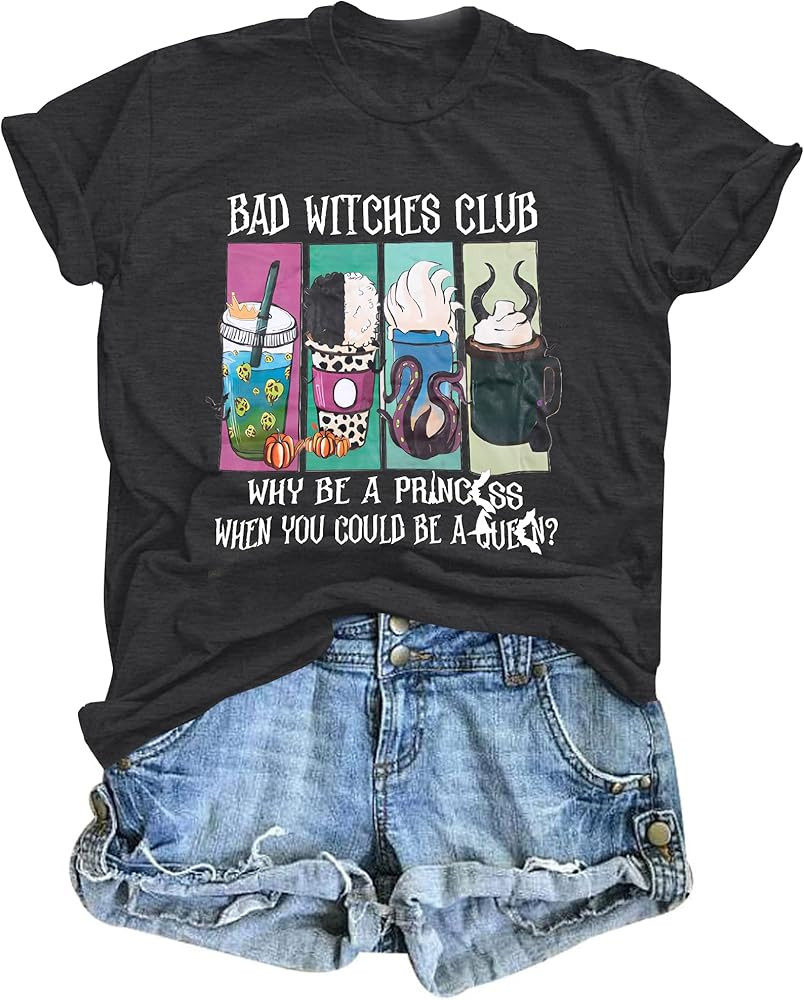 Women Bad Witches Club Shirts Halloween Villains Shirts Halloween Witches Shirt Halloween Casual ... | Amazon (US)