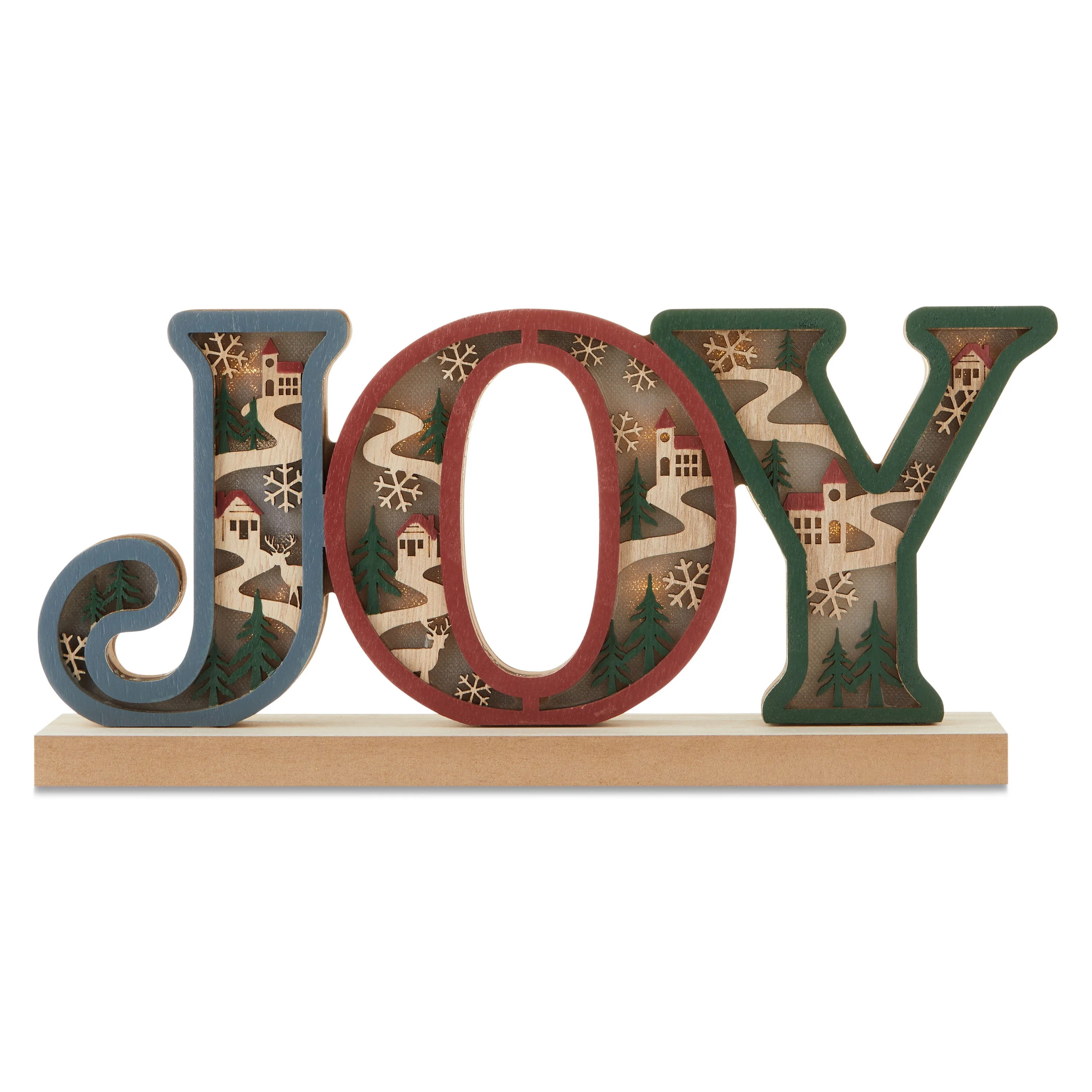 Light-Up Wooden Joy Christmas Tabletop Decoration, Brown, 11.75", by Holiday Time | Walmart (US)