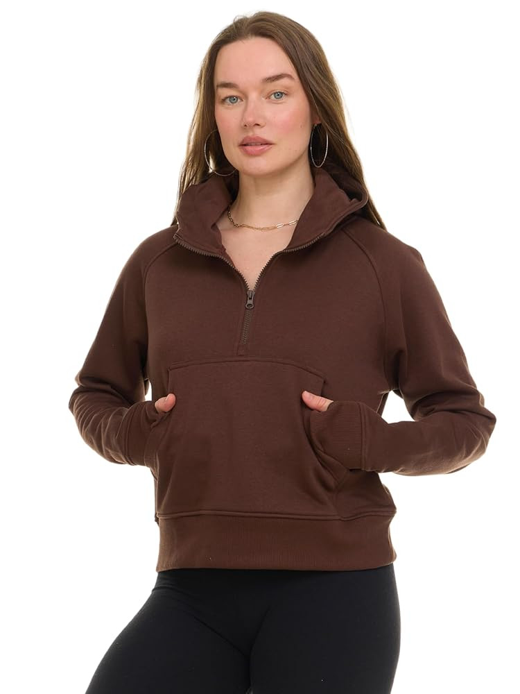 Womens Half Zip Hoodie - Fleece Cropped Sweatshirt for Women, Quarter Zip Up Pullover | Amazon (US)