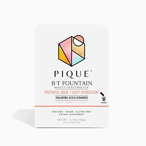 PIQUE BT Fountain Beauty Electrolyte Powder - Hydration Powder Packets with Hyaluronic Acid, Ceramides, Magnesium for Hydrated, Elastic Skin - No Added Sugar - 28 Single Serve Sticks (Pack of 1) | Amazon (US)