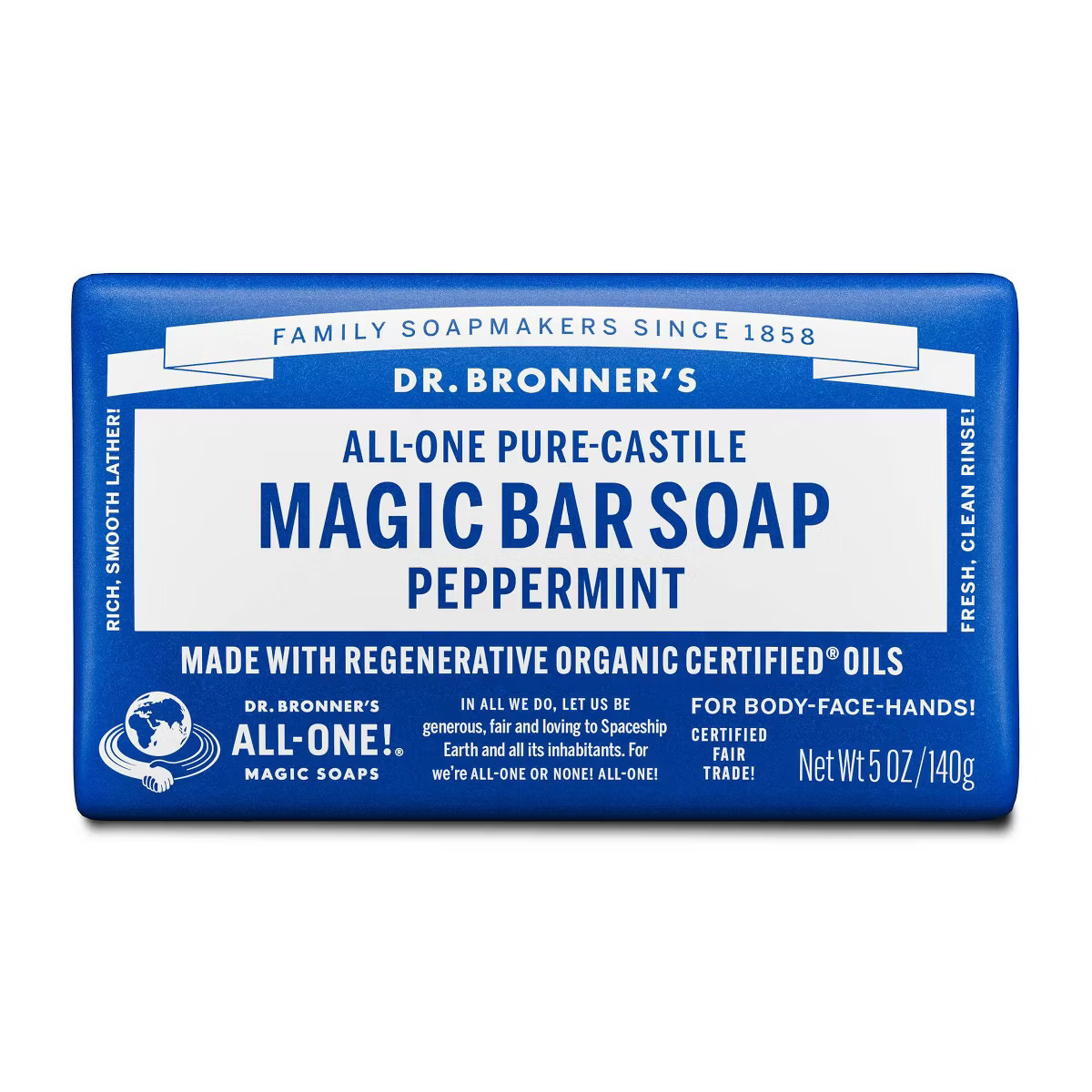 Dr. Bronner's All-One Pure-Castile Magic Bar Soap - Peppermint - 5oz | Target