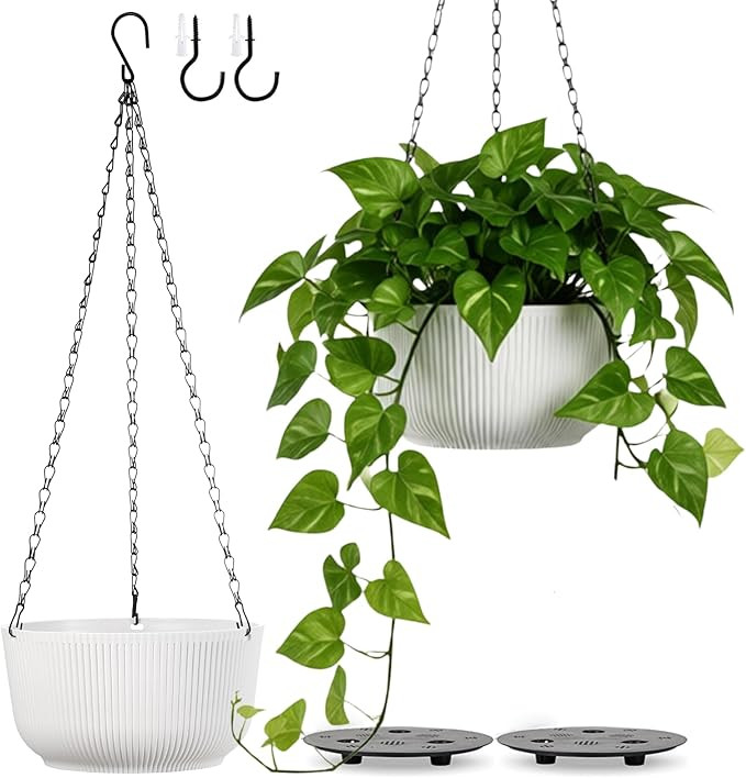 Set of 2 Hanging Pots for Plants Indoor Outdoor, 10 Inch Self-Watering Hanging Planters with Inte... | Amazon (US)