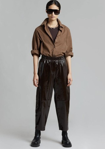 SAMSOE SAMSOE GLOSSY GENUINE PATENT LEATHER RELAXED PULL-ON PANTS,SZ M, NEW | eBay US