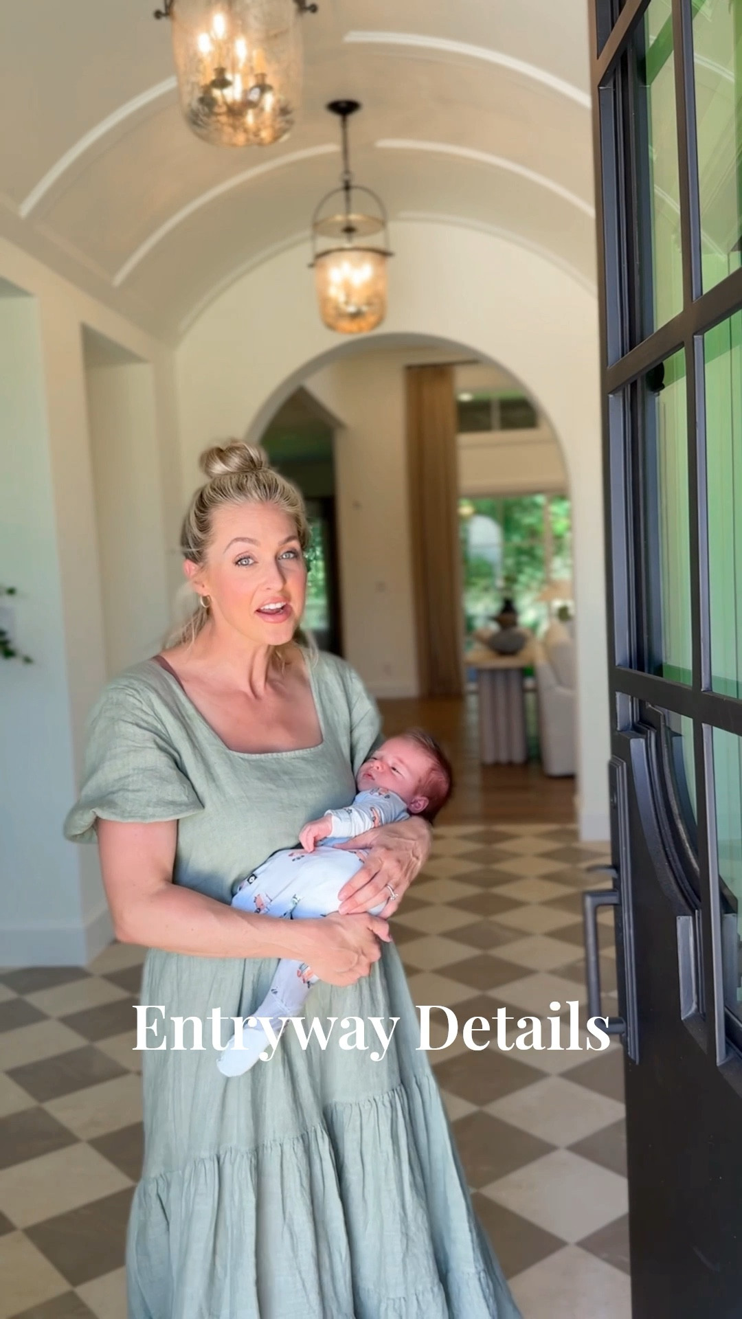 Entryway Details. Porcelain tile: Edward Martin Bronze and Marfil 12x12. Lighting details. Entryway table. Entryway art. 

#LTKHome #LTKFamily