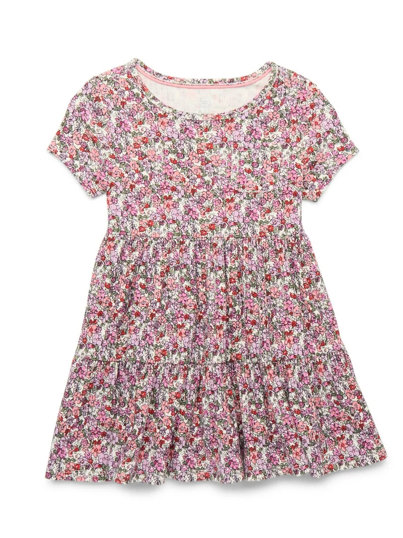 Wonder Nation Toddler Girls Printed Tiered Dress with Pocket, Sizes 12M-5T | Walmart (US)