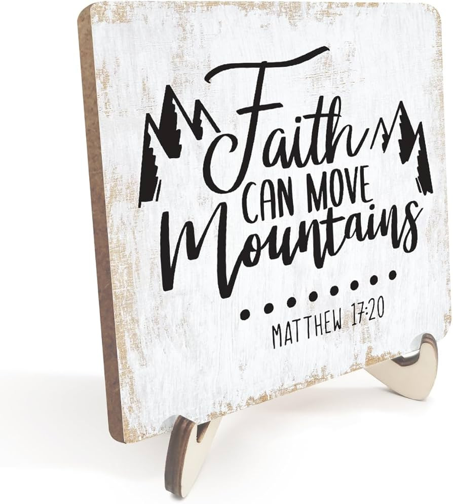 Rustic Wood Sign - 5.1x5.1 inches - Faith Can Move Mountains - Tabletop Decor - 3 Count | Amazon (US)