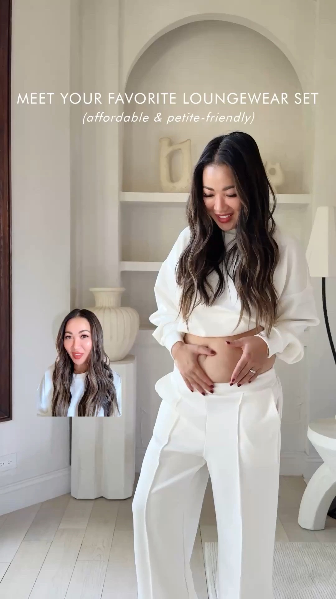 This lounge set is under $45 - for BOTH the sweater and pants! It's so soft, midsection friendly, has a tailored look with a pin tuck front and best of all, it's petite-friendly! The pants come in two lengths - full and short (petite-friendly).

For size reference, I’m 5 ft 115 pounds, postpartum tummy. I’m wearing a size Small in the sweater. I purposely ordered it one size up for an oversized fit (my tts would be an XS). I’m wearing an XS in the pants. Perfect fit and perfect length!




#LTKgrwm #LTKPetite