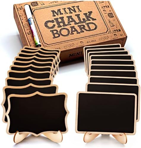 Mini Chalkboard Signs, 20 Pack Framed Small Chalkboard Labels with Easel Stand, Wooden Blackboard... | Amazon (US)