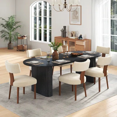 Modern Farmhouse Solid Wood Extendable Dining Table Set for 4-8 People | Wayfair North America