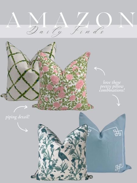 The prettiest Amazon pillow cover! Floral pillows, designer pillows, greeen blue white pink pillows with piping 

#LTKHome #LTKFindsUnder100 #LTKFindsUnder50