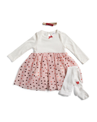 Infant Girls 3pc Ribbed Tulle Dress Tights And Headband Set | TJ Maxx