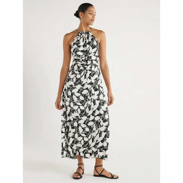 Scoop Women's Ruched Halter Dress, Sizes XS-XXL | Walmart (US)