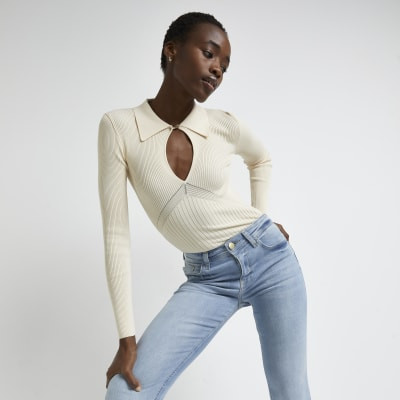 Cream cut out knitted top | River Island (UK & IE)