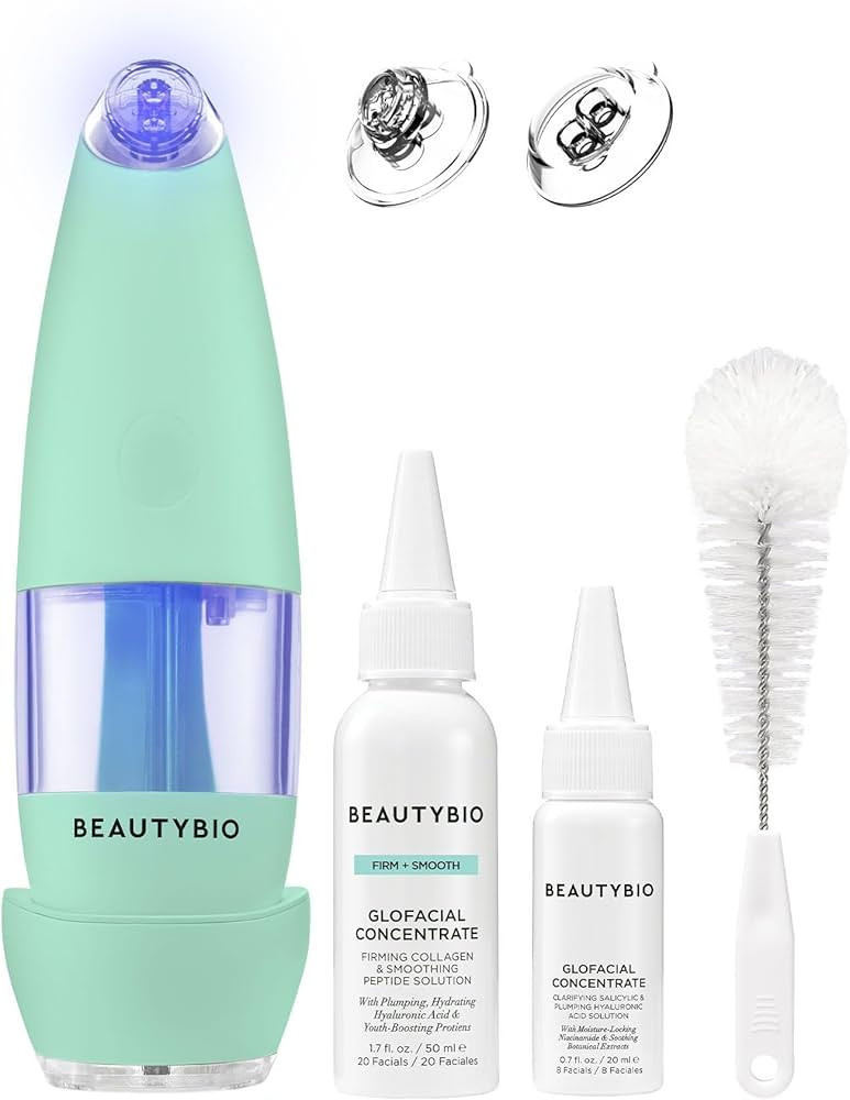 BeautyBio GLOfacial Hydro-Infusion Deep Pore Cleansing + Blue LED Clarifying Set: Tool + Concentr... | Amazon (US)