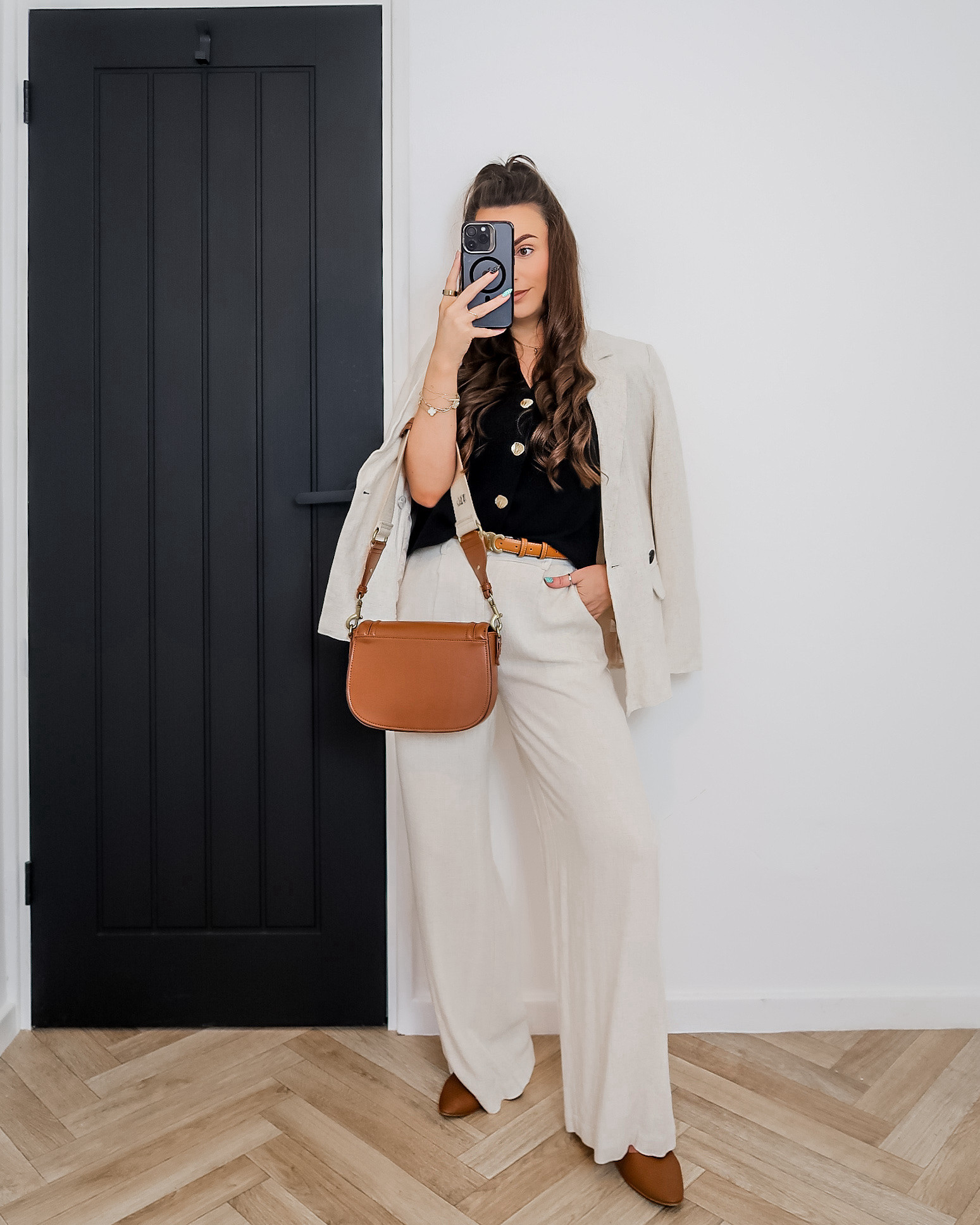 Saint + Sofia Maeva Knit Waistcoat, black waistcoat outfit, knit vest women, cream linen trousers outfit, linen blazer outfit, neutral outfit ideas, tan accessories outfit, chic everyday style, smart casual outfit, capsule wardrobe staples 

#LTKspring #LTKworkwear #LTKuk
