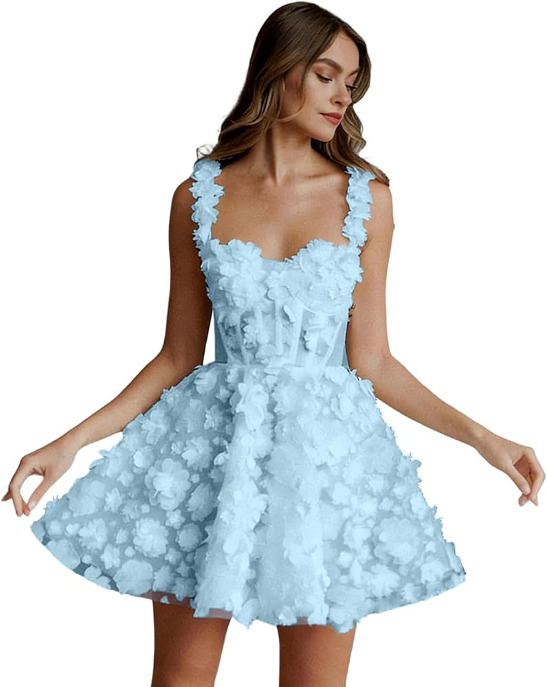 Elegant Prom Dresses for Women with 3D Flower 2026 Lace Short Homecoming Dresses for Teens | Amazon (US)