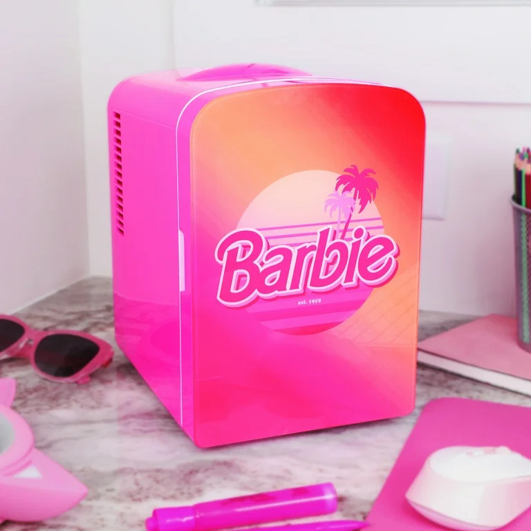 Barbie Hot Pink Malibu 4L Cooler Mini Fridge with Glass Door 6 Can | Walmart (US)