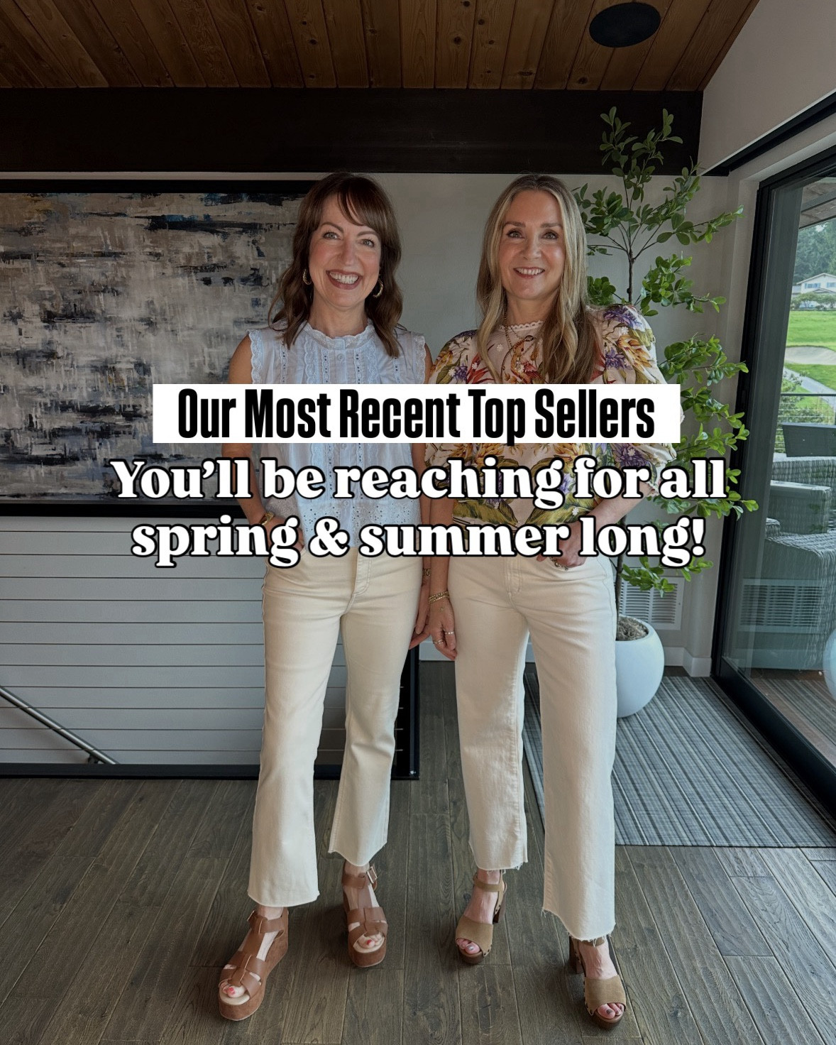 Everything you’ve been loving the most this spring!💗🌸 They’re our tried & true favorites too!

Our spring & summer outfit staples: ecru jeans, statement tops, jelly flats, gold heels, summer sandals, denim bomber jacket, and dresses & sets for spring & summer events!

We’re both 5’6” and wear size small in tops, dresses, and jackets and 26/27 in jeans. 
#ltkootd #ltkmomlife

#LTKSaleAlert #LTKOver40 #LTKTravel