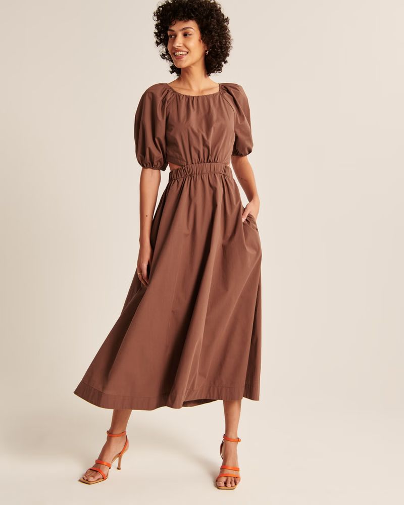 High-Neck Open Back Midi Dress | Abercrombie & Fitch (US)