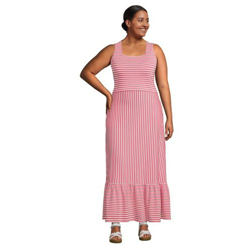 Women's Plus Size Cotton Modal Square Neck Tiered Maxi Dress | Lands' End (US)