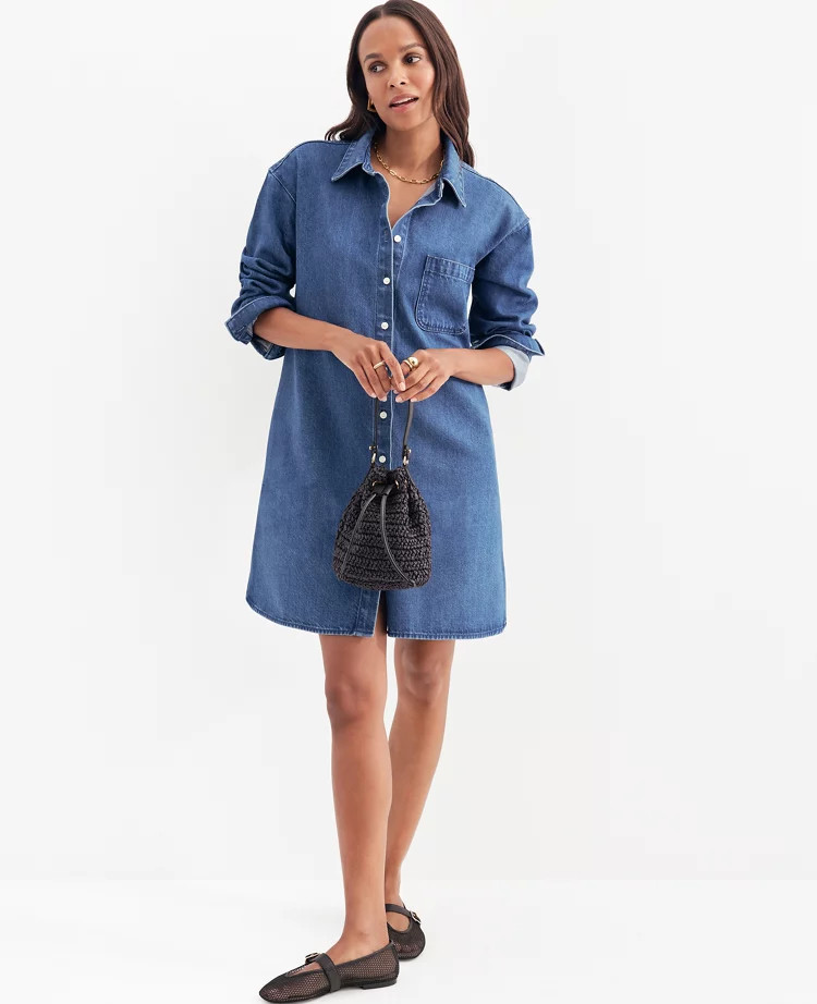 Weekend Collection Denim Oversized Shirtdress | Ann Taylor