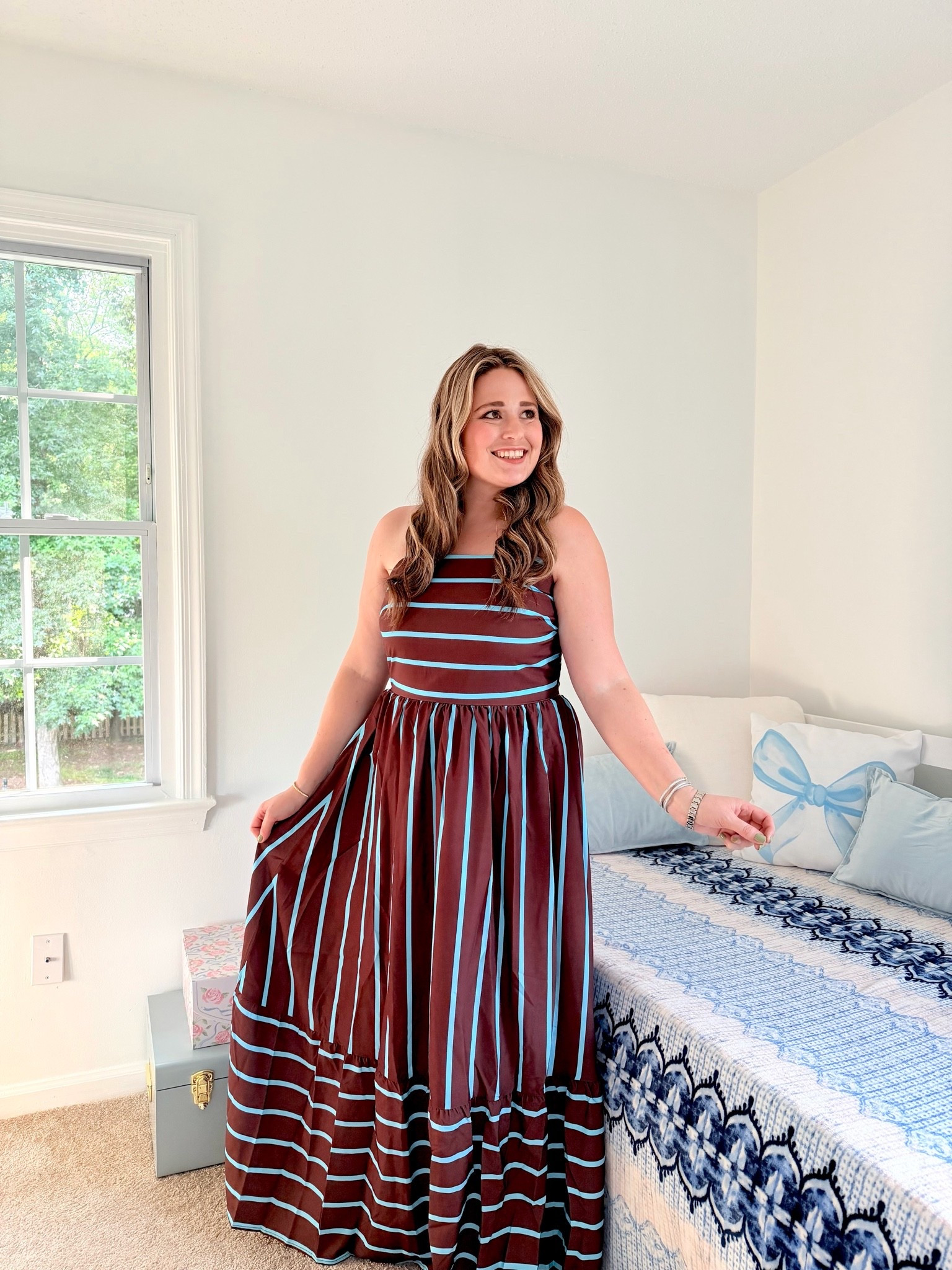 Brown and blue dress I can’t wait to bring to France! 🇫🇷

#LTKTravel #LTKootd