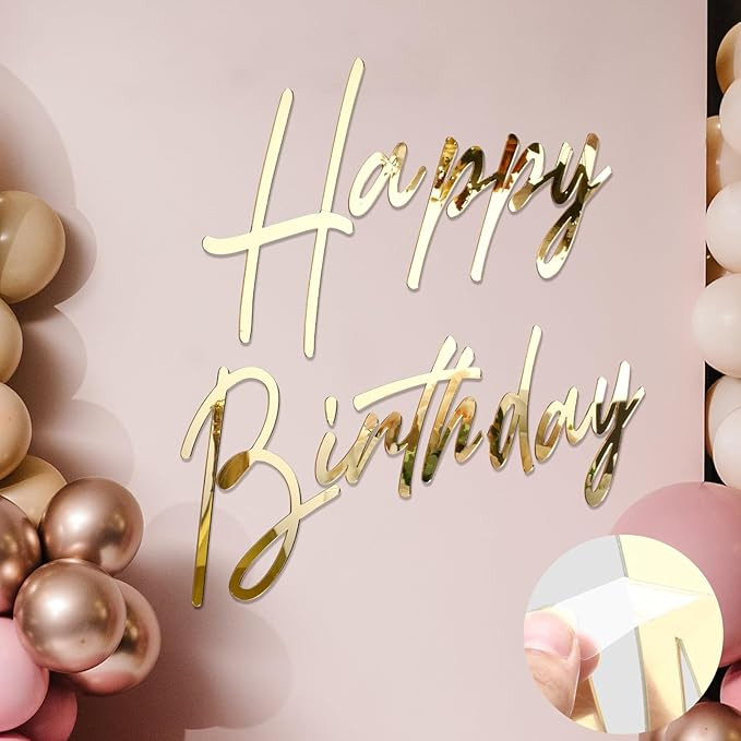 Yousoontic Happy Birthday Sign for Backdrop Large Happy Birthday Sticker Letter Acrylic Mirror De... | Amazon (US)