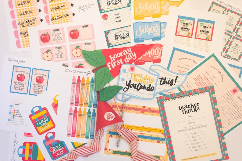 First Day of School Printable Party Kit | Back to School Party Decor | Apple Hat, Banner, All Abo... | Etsy (Global)