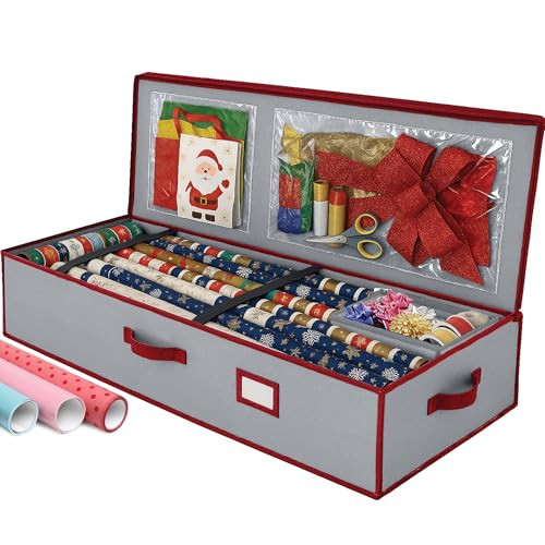 PEULEX Christmas Wrapping Paper Organizer Storage, with Straps & Pockets, Gift Wrap Organizer Bag for Christmas Decorations, Fits Upto 24 Rolls, Underbed Storage for Holiday Decoration, (Gray) | Amazon (US)