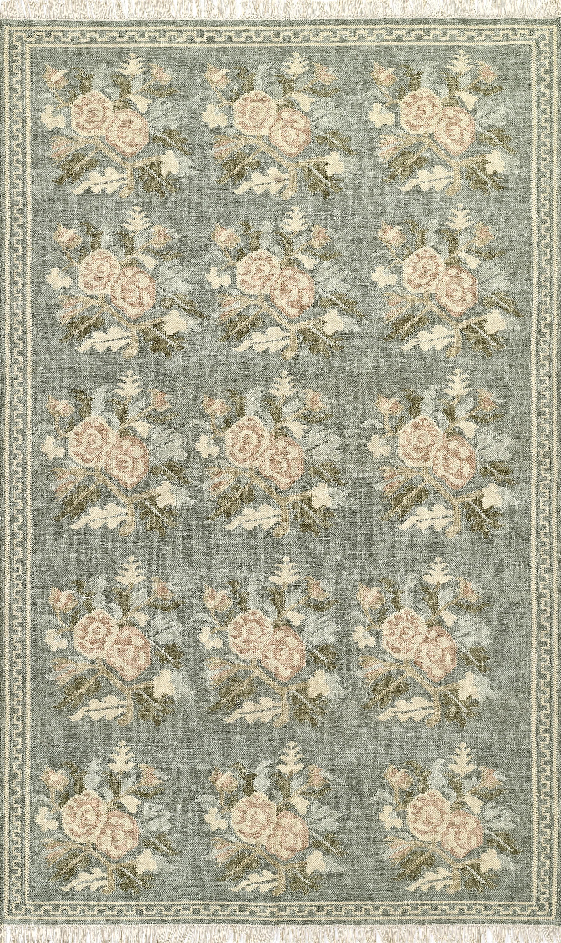 Bateman Floral Hand Woven Wool and Cotton Blue Area Rug 5' X 7'6" | Birch Lane
