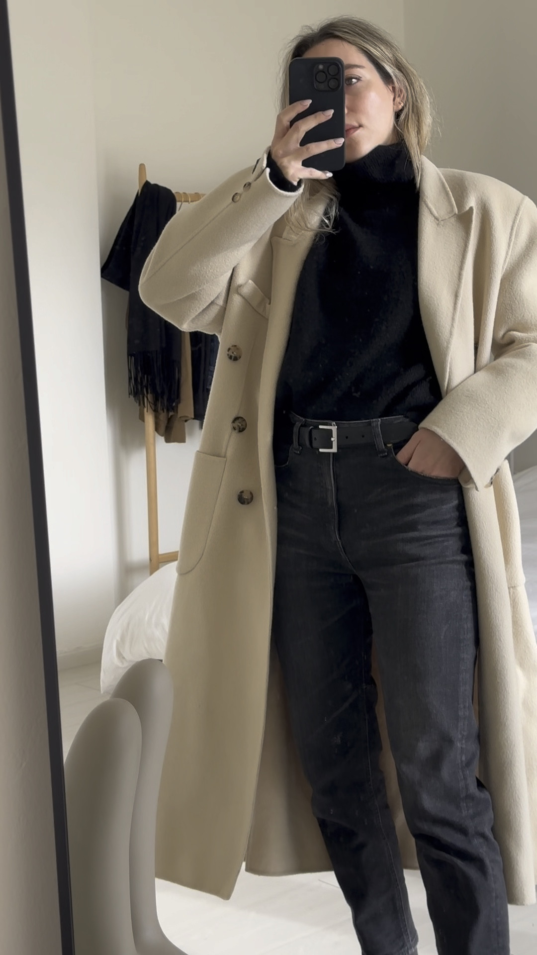 Chicest, quickest & easy minimal outfit for work -or errands!

There’s nothing I love more than a total black look. It looks smart and put together whether you’re heading to the office or meetings.

The different tones of black make it more interesting and the long wool coat in a light hue adds an amazing contrast.

I have this Frankie Shop coat for YEARS and it’s so cosy, warm & stylish.

I’ve linked all the new versions below!

The black leather belt from Massimo Dutti and the Aeyde combat boots are my newest loves.

P.S You can switch the flat boots with a mid-heel pair if you want it more formal 👌🏻

#LTKVideo #LTKSeasonal #LTKworkwear