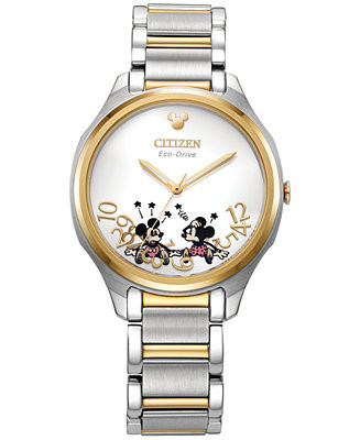 Disney by Citizen Falling Mickey & Minnie Two-Tone Stainless Steel Bracelet Watch 35mm - Macy's | Macy's