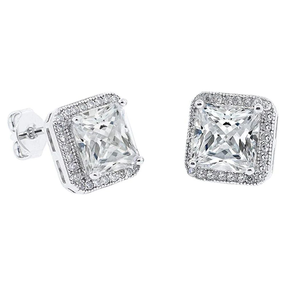 Cate & Chloe Norah 18k White Gold Plated Silver Stud Earrings with Crystals | Princess Cut CZ Ear... | Walmart (US)