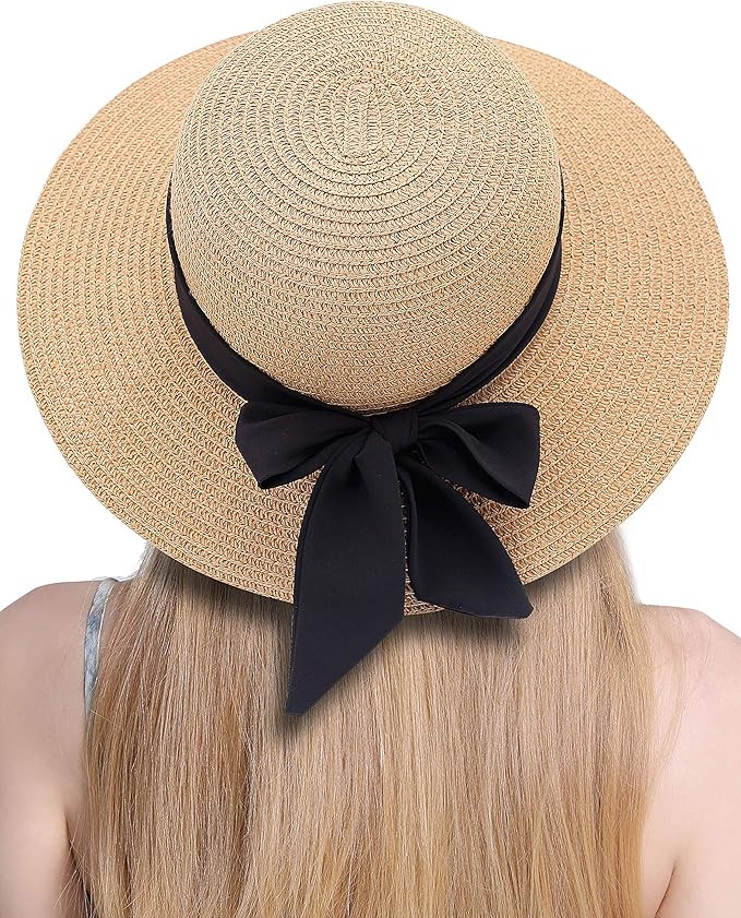 Womens Straw Hat Wide Brim Floppy Beach Cap Adjustable Sun Hat for Women UPF 50+ | Amazon (US)