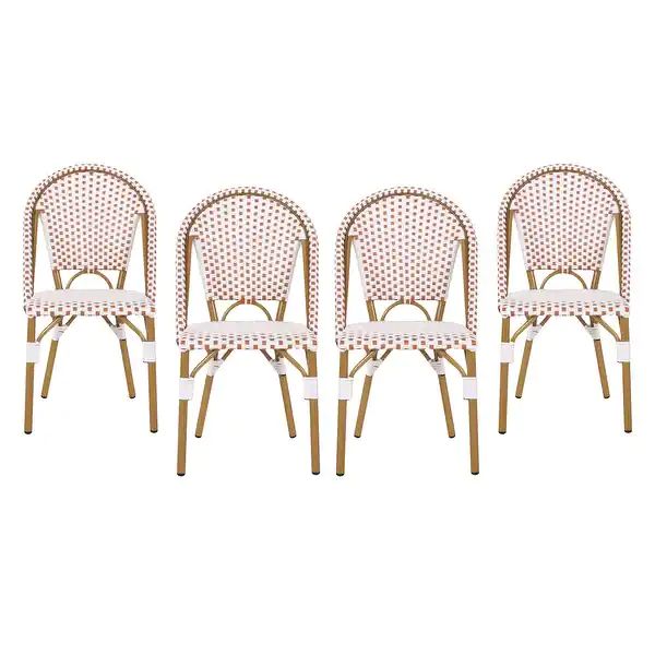 Elize Outdoor French Bistro Chairs (Set of 4) by Christopher Knight Home - Rust Orange+White+Bamboo  | Bed Bath & Beyond