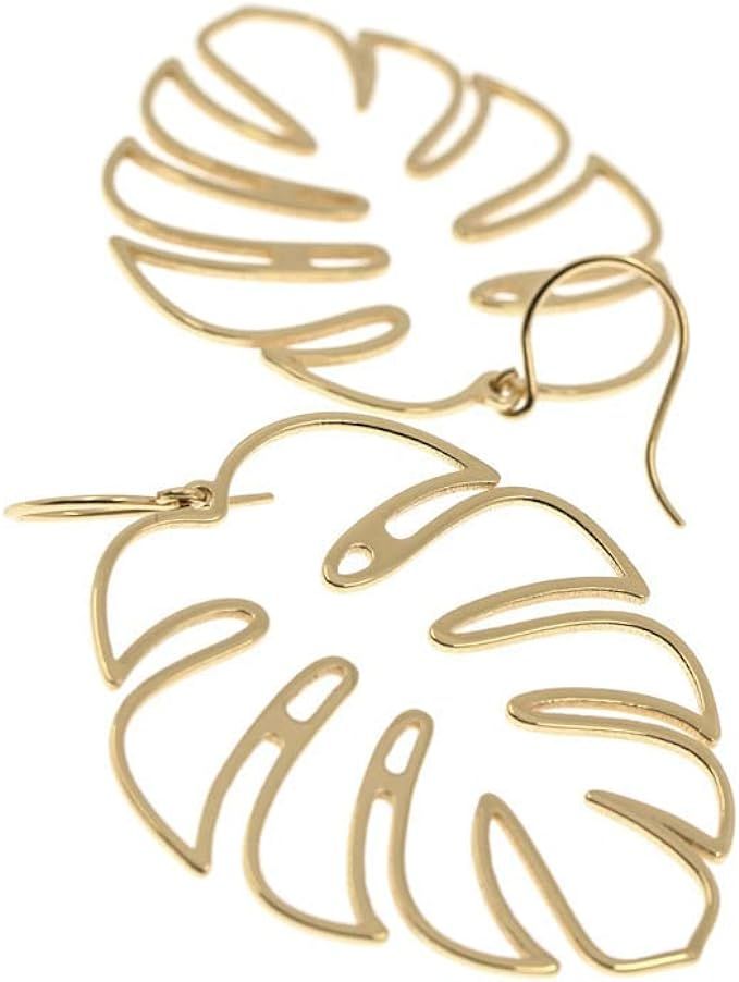 Doubnine Palm Leaf Earrings Large Monstera Gold Line Dangle Earrings Bohemian Summer Festvial Jew... | Amazon (US)