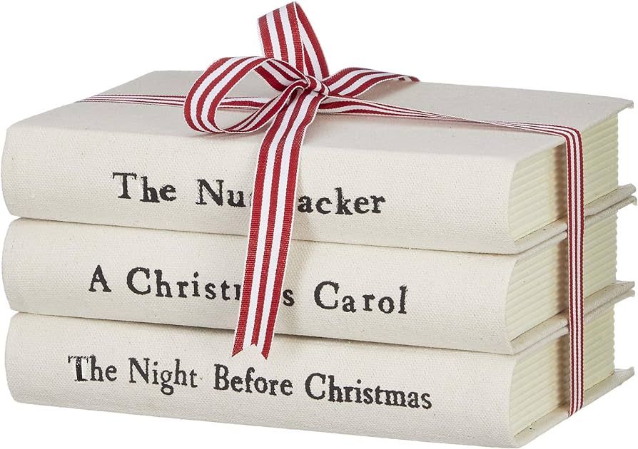 RAZ Imports Set of 3 Stacked 8in Christmas Books Tied with Red and White Ribbon | Amazon (US)