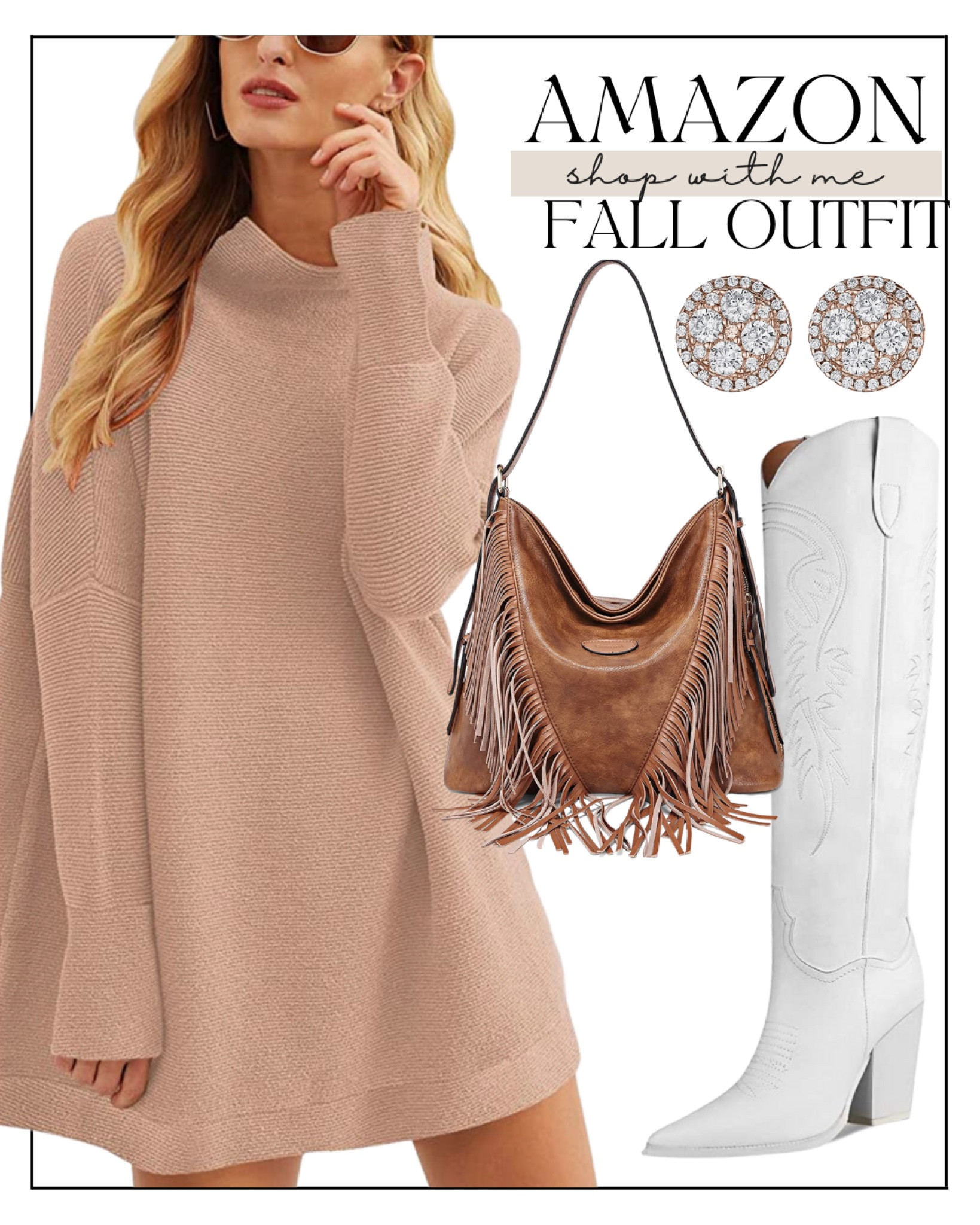 Amazon fall outfit idea! Sweater dress paired with knee high boots and a fringe bag to keep with that western theme 😍

I’ll link similar sweater dresses from amazon as well 👍🏼

Thanks so much for being here 🤗

Amazon fall favorites, amazon fall outfits, fall outfits, fall jacket, fall outfit ideas, athleasure wear, athletic wear, loungewear, fall handbag, fall bag, fall purse, white shoes, white sneakers, sweater dress amazon, knee high boots, booties, earrings amazon, amazon shoes, amazon fashion, amazon finds, amazon favs, amazon leggings, dark grey leggings, ripped jeans, cropped jeans, distressed jeans,  back to school, slippers, two piece set amazon, matching set, fluffy slippers, sunglasses amazon, trendy outfits, corset jacket, corset jacket amazon, hoodie, sweatshirt, oversized sweater, oversized hoodie, oversized t shirt, cropped jacket, cropped coat, lightweight coat, lightweight jacket, tennis shoes, trendy school outfits, cash style, casual outfits, affordable outfits, everyday outfits, weekend outfits, weekend fall outfit, casual everyday outfit from amazon

#LTKshoecrush #LTKitbag #LTKSeasonal