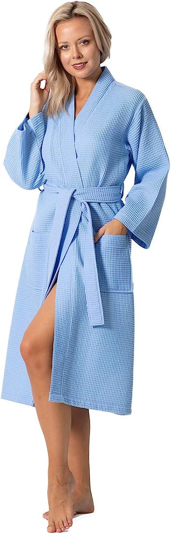 Turkish Linen Waffle Knit Lightweight Kimono Spa & Bath Robes for Women - Quick Dry - Soft | Amazon (US)