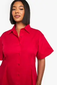 Red Plus Poplin Cinched Shirt Dress | Boohoo USA | boohoo (US & Canada)