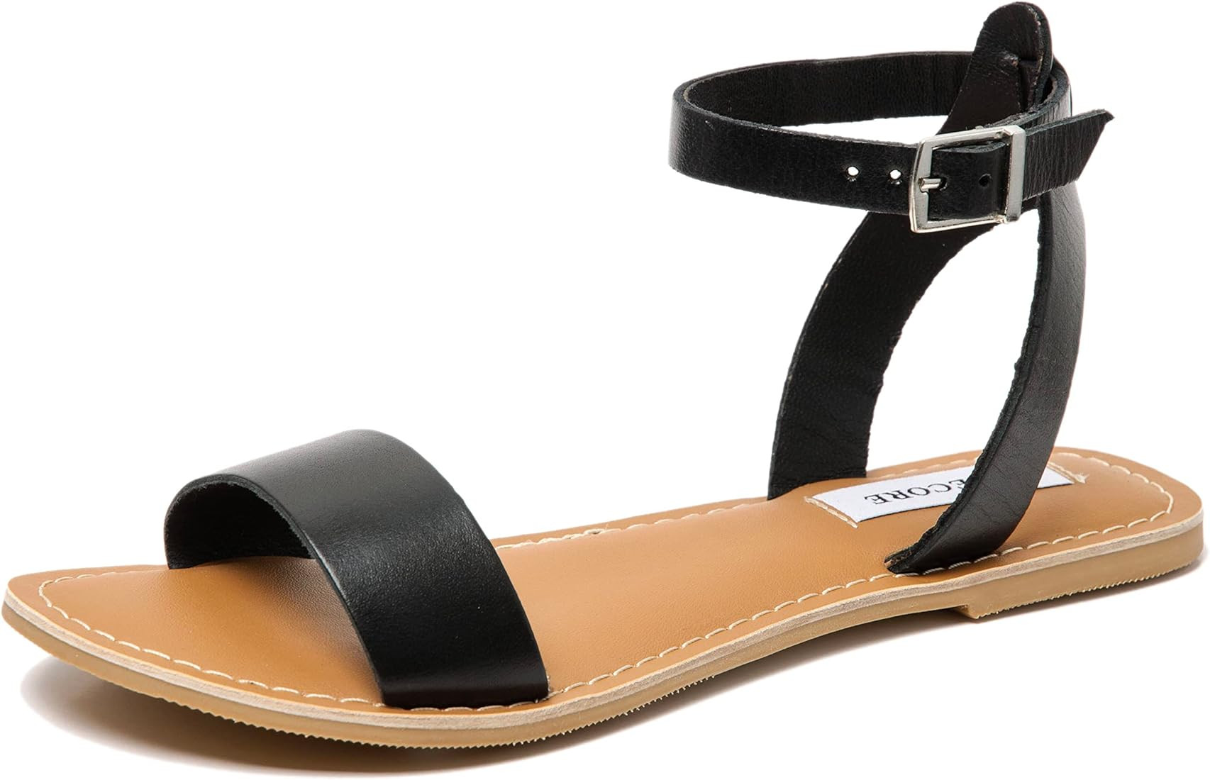 Venecore Clara Women's Leather Ankle Strap Adjustable Buckle Summer Flat Sandals | Amazon (US)