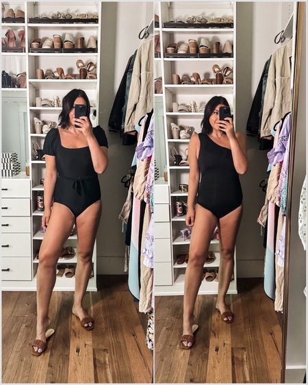 Two of my favorite amazon swimsuits!

I’m in the large of the sleeves suit but it runs generously in length! No need to size up for length. Comes with padded cups.

I’m in the 8 of the one shoulder suit! TTS fit! Flattering and comfortable and fully booty coverage !