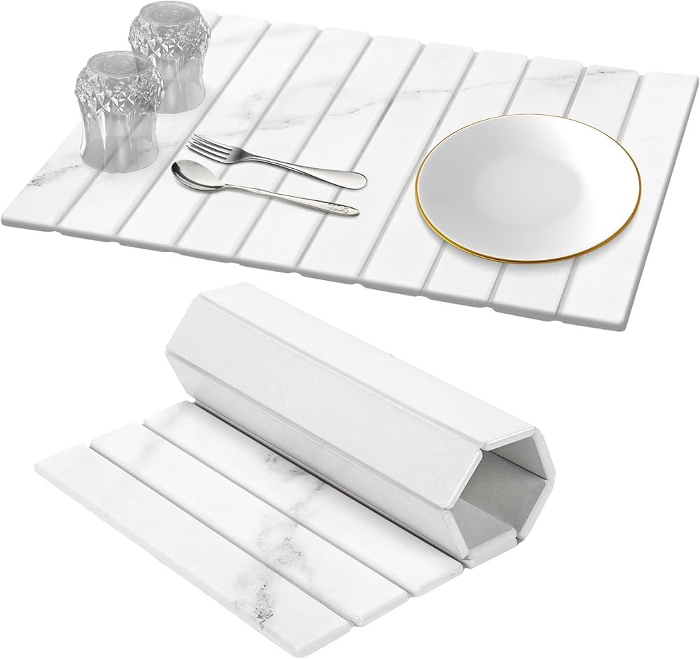 Large Collapsible Stone Dish Drying Mat, 24"×16",Heat-resistant Mat for Kitchen Counter,Instant ... | Amazon (US)