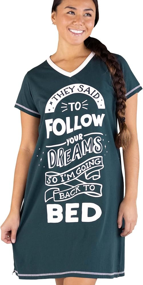 Lazy One Women's Novelty Nightshirt \u2013 Funny Cotton Nightgown, Cute V-neck Sleep Shirts, Wome... | Amazon (US)