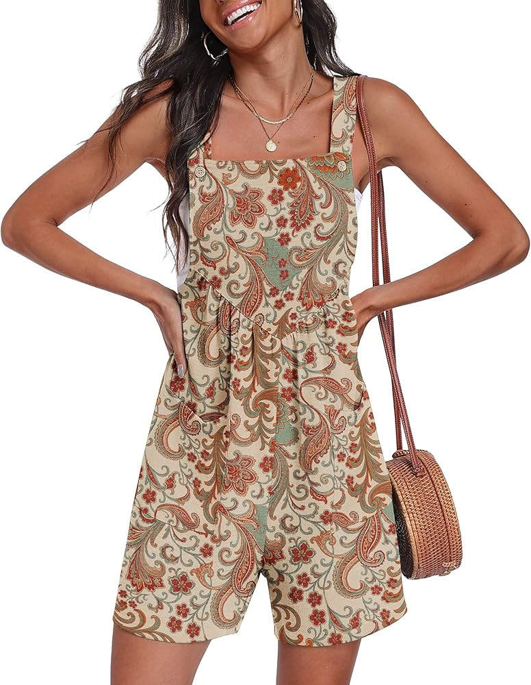 Sleeveless,Adjustable Baggy Overalls with Pockets,Boho Rompers,Vacation Outfits | Amazon (US)