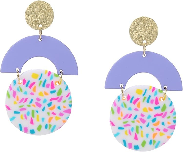 Handmade Polymer Clay Dangle Earrings Minimalist Colorful Leaf Pattern Round Earrings for Women G... | Amazon (US)