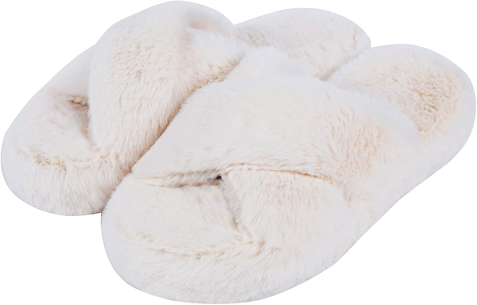 DL Fluffy Womens House Slippers Cross Band Open Toe, Soft Plush Fleece Bedroom Slippers Women Mem... | Amazon (US)