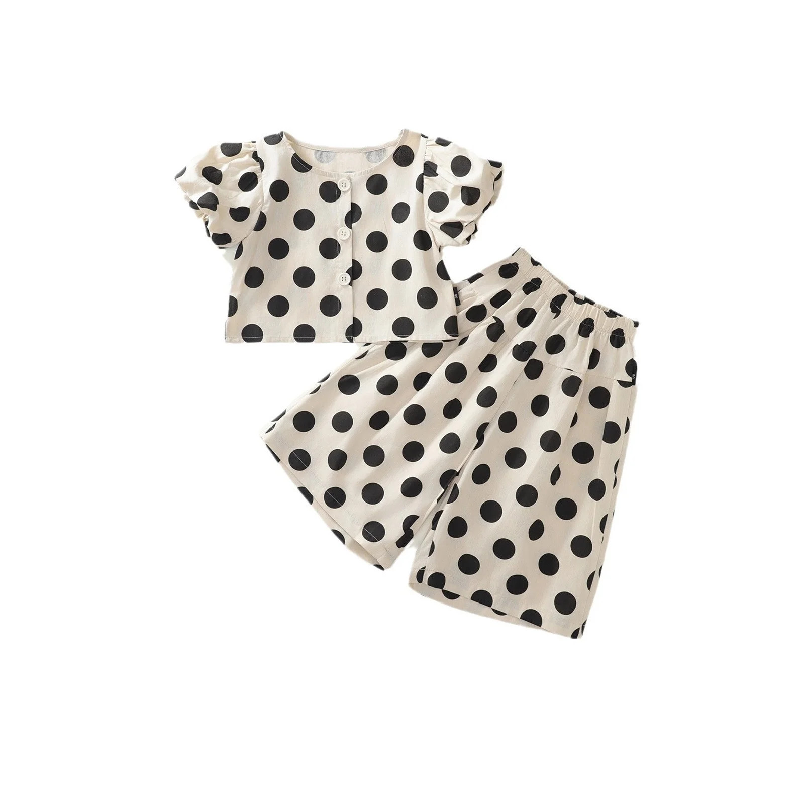 Hiijoy Toddler Girls Polka Dot Outfit Short Sleeve Shirt and Wide-Leg Pants, Sizes 2-8 | Walmart (US)
