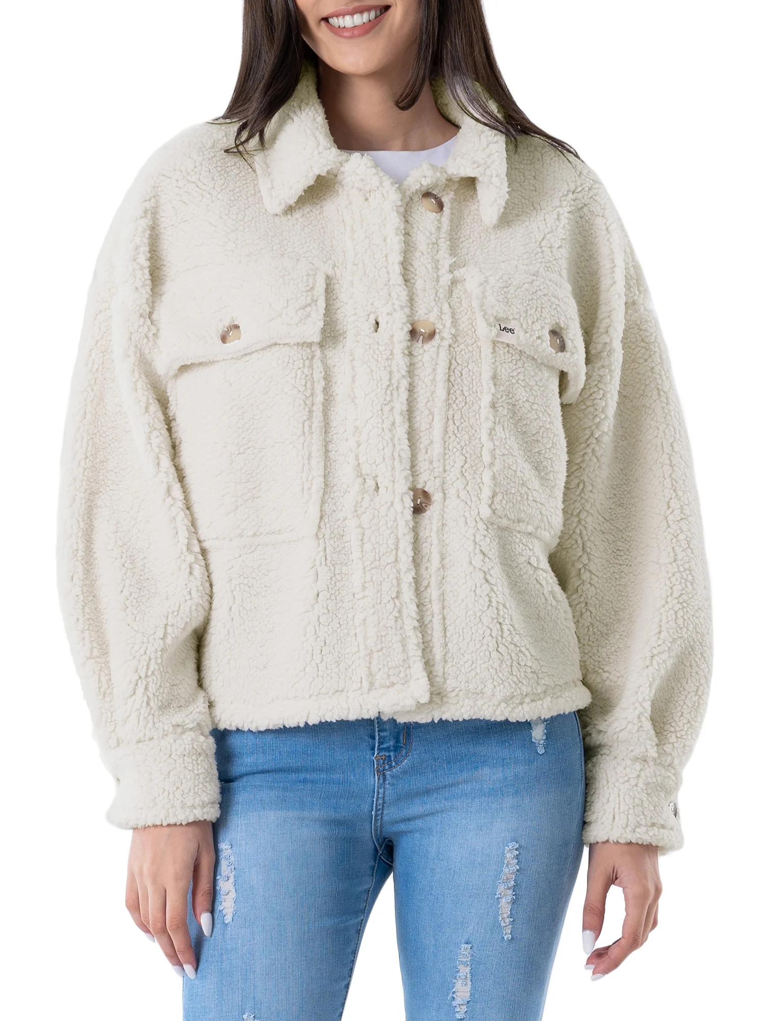Lee® Women's Long Sleeve Cropped Sherpa Shirt Jacket | Walmart (US)