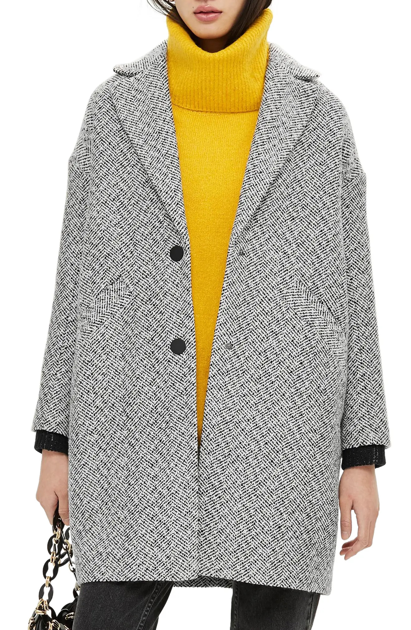 Topshop Herringbone Check Coat | Nordstrom